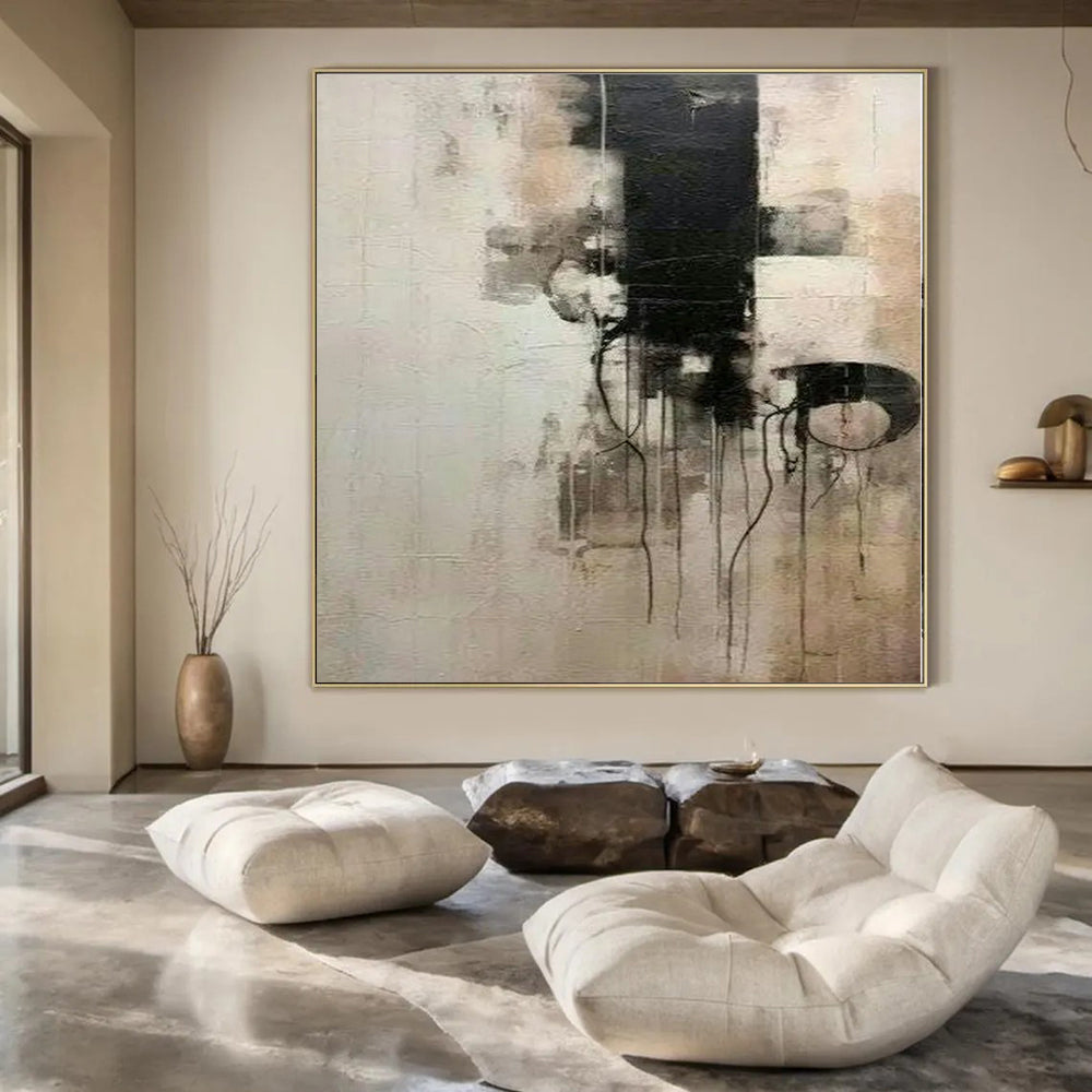Black and White Dripping Shapes - Abstract Oil Painting CT1214