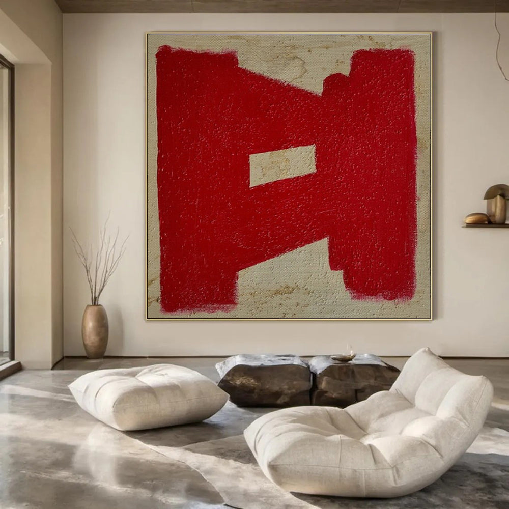 “Red - Beige Bold Symbol” – Abstract Symbol Art CT0992