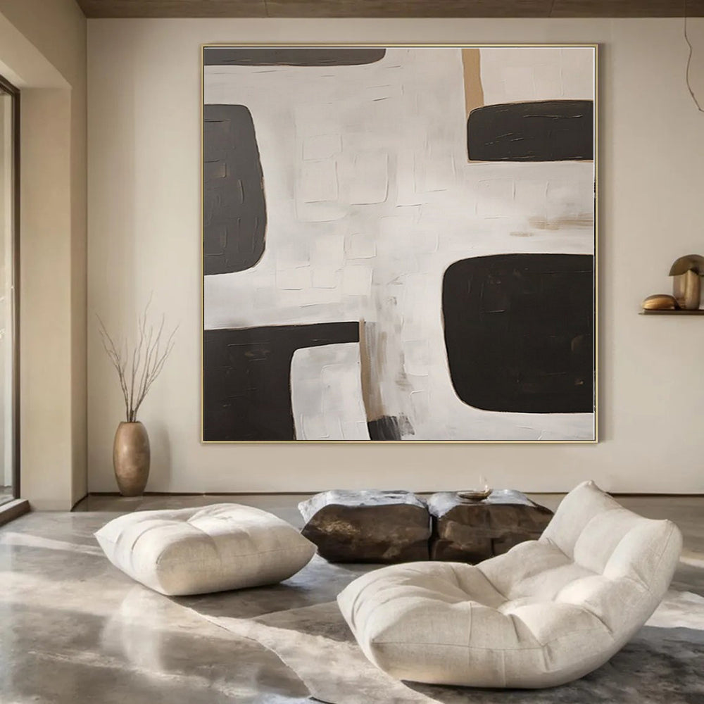 Black - White - Grey Geometric Blocks - Abstract Geometric Acrylic Painting CT1374