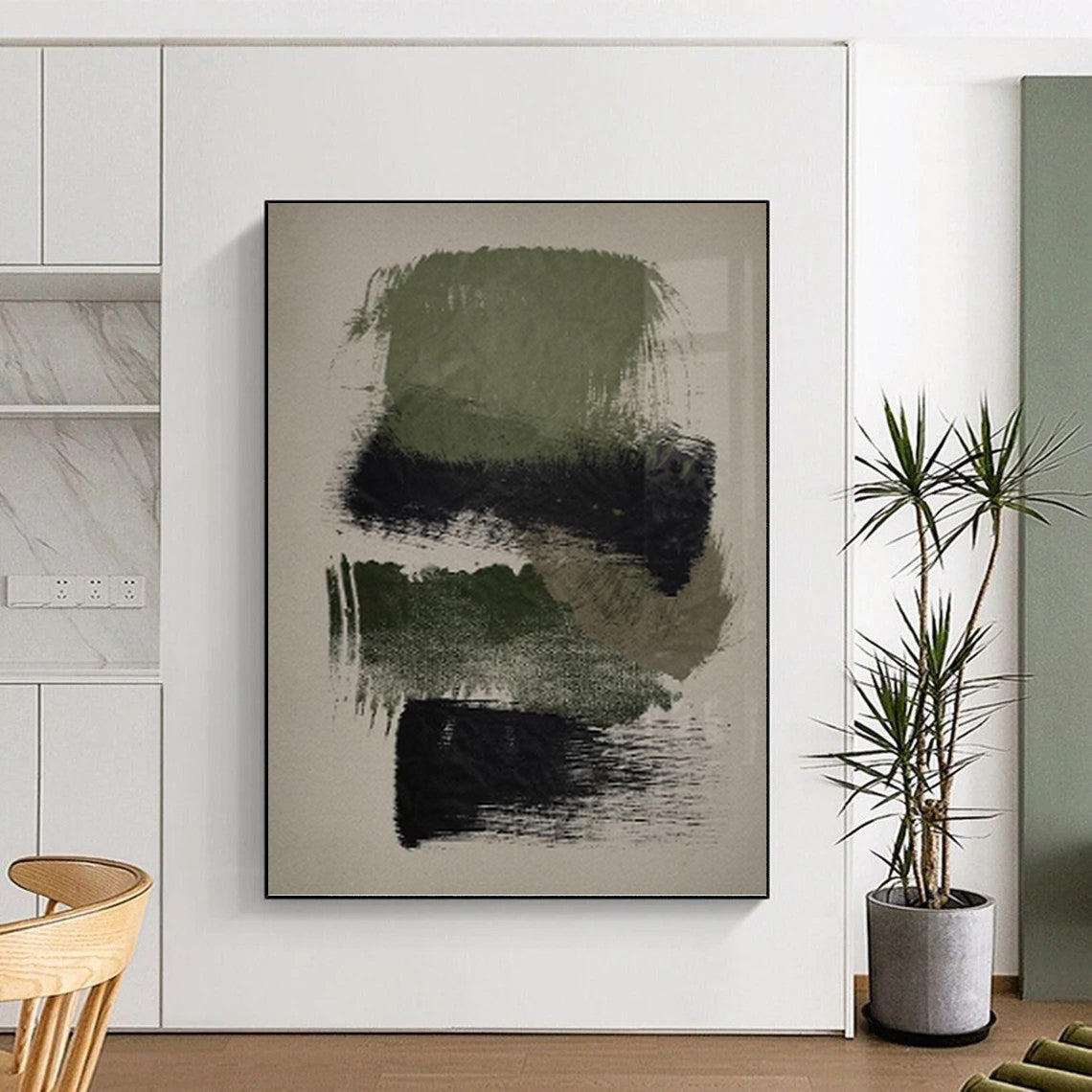 Olive and Black Abstract Strokes - Abstract Expressionist Painting On Canvas DKH1358