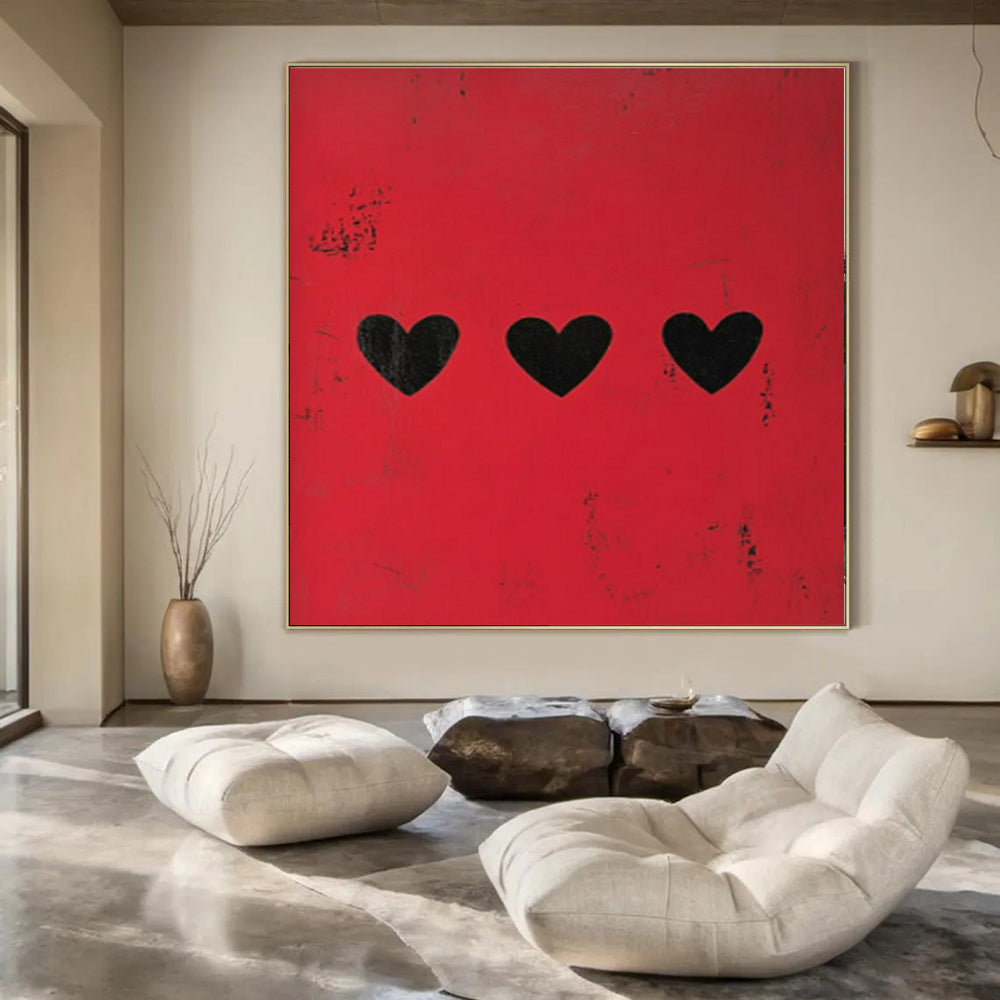 “Red - Black Heart Abstract” ,Abstract Minimalist Acrylic Art CT0950