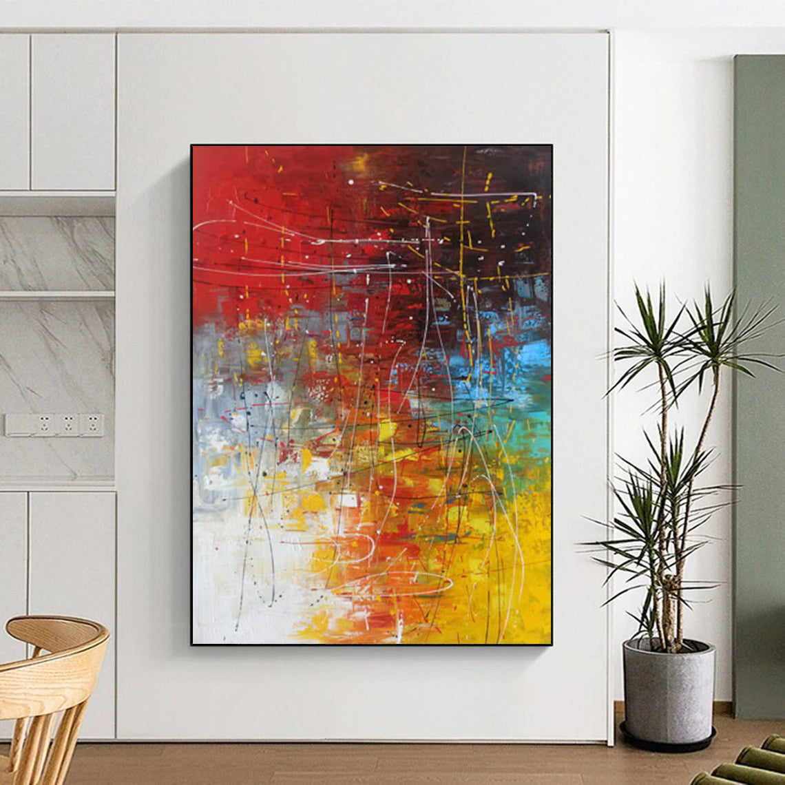 “Vibrant Abstract Chaos” - Red, Yellow, Blue, Green Abstract Painting On Canvas DTP254