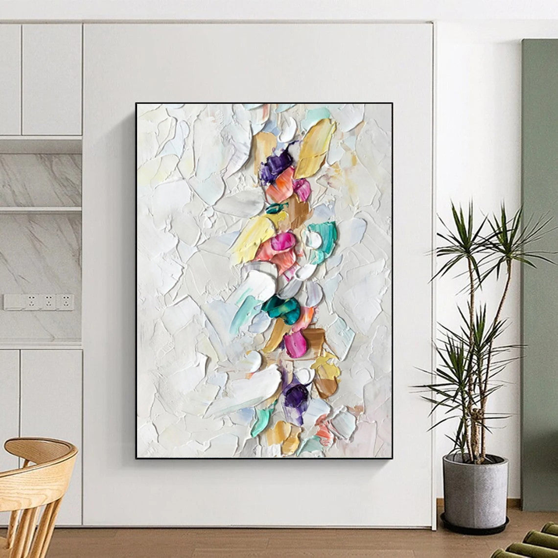 “Colorful Impasto Strip” - Multicolor Textured Painting On Canvas DKH0974