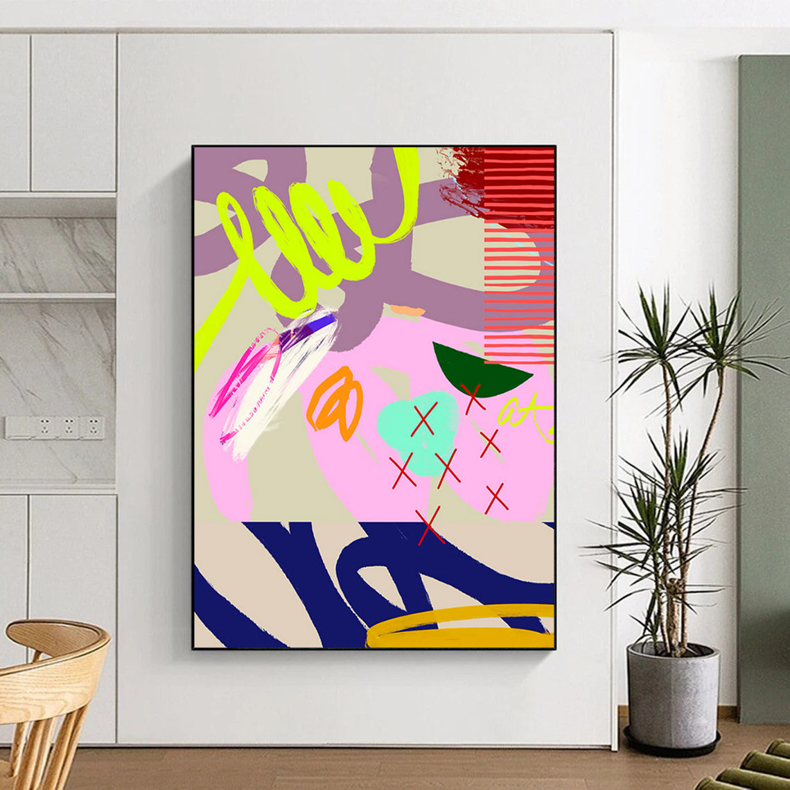 Neon, Pink, Purple, Bold Strokes - "Neon Doodle Dream" - Abstract Expressionist Painting CT1842