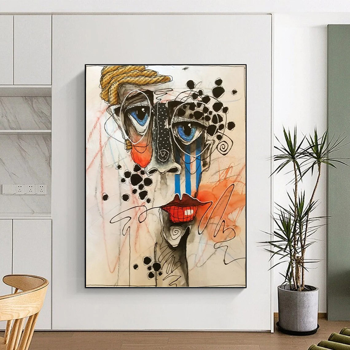 “Abstract Face with Expressive Lines” - Cubist - Inspired Portrait Drawing - Painting On Canvas DKH1621