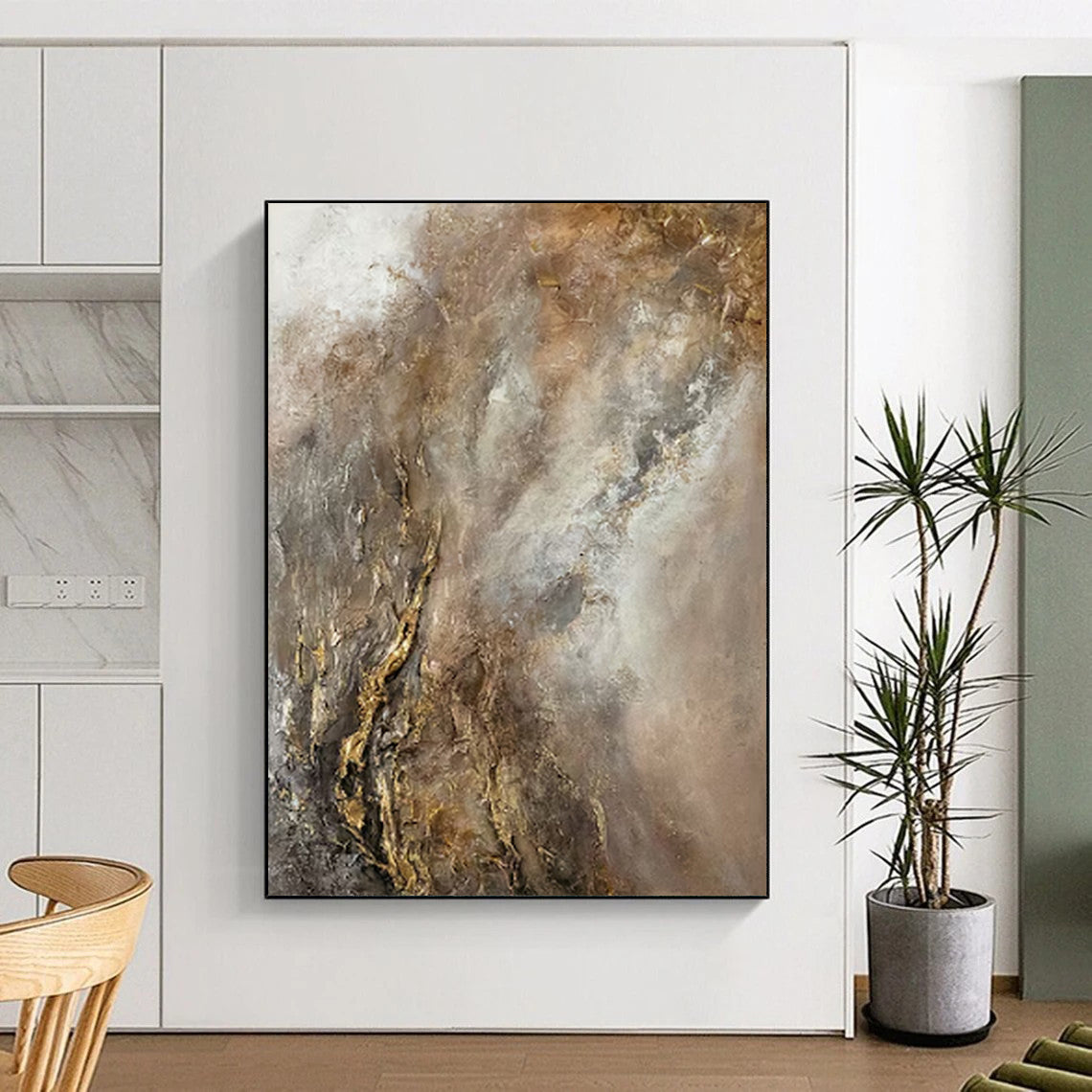 “Neutral Gold Abstraction” - Neutral & Gold Abstract Painting On Canvas CT2247