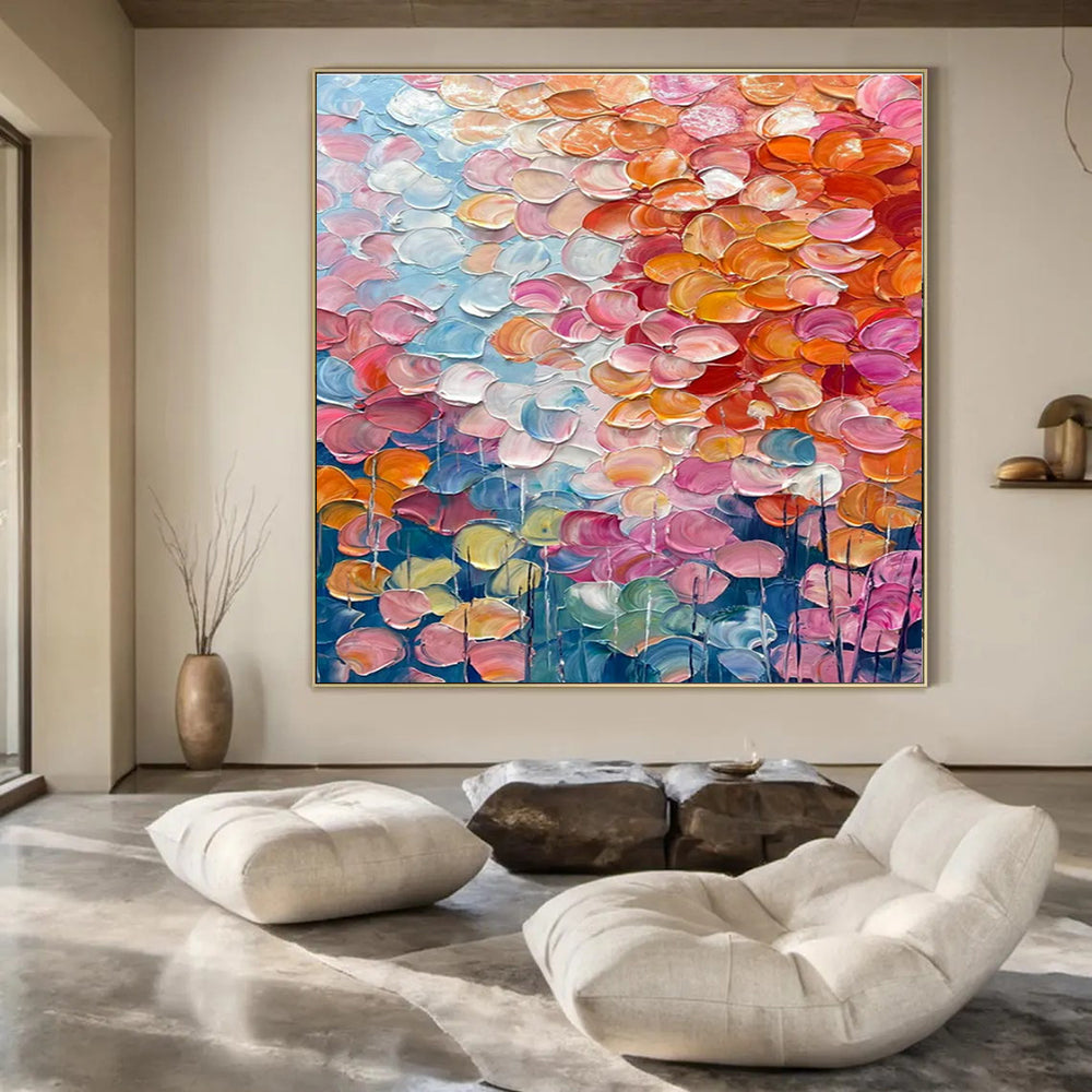 Colorful Petal - like Textures on Blue - "Blossom Burst" - Impasto Floral Painting CT1482