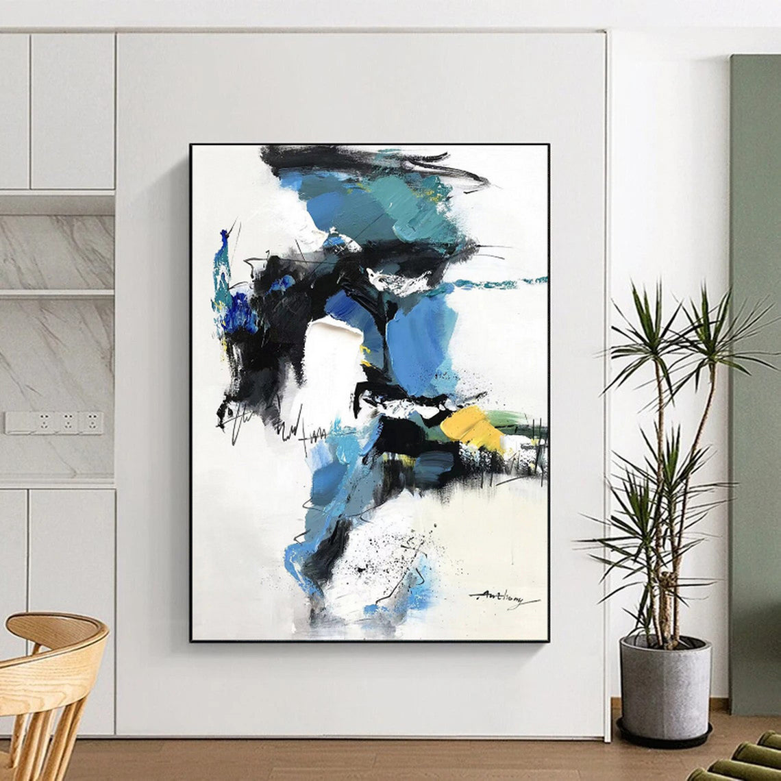 “Vibrant Blue Abstract Chaos” – Expressive Abstract Acrylic CT2085