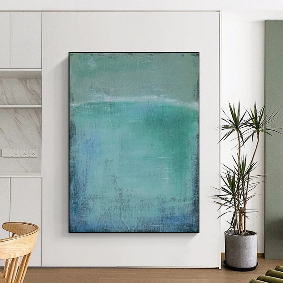 “Soft Green & Blue Textured Layers” - Abstract Painting On Canvas CT2320