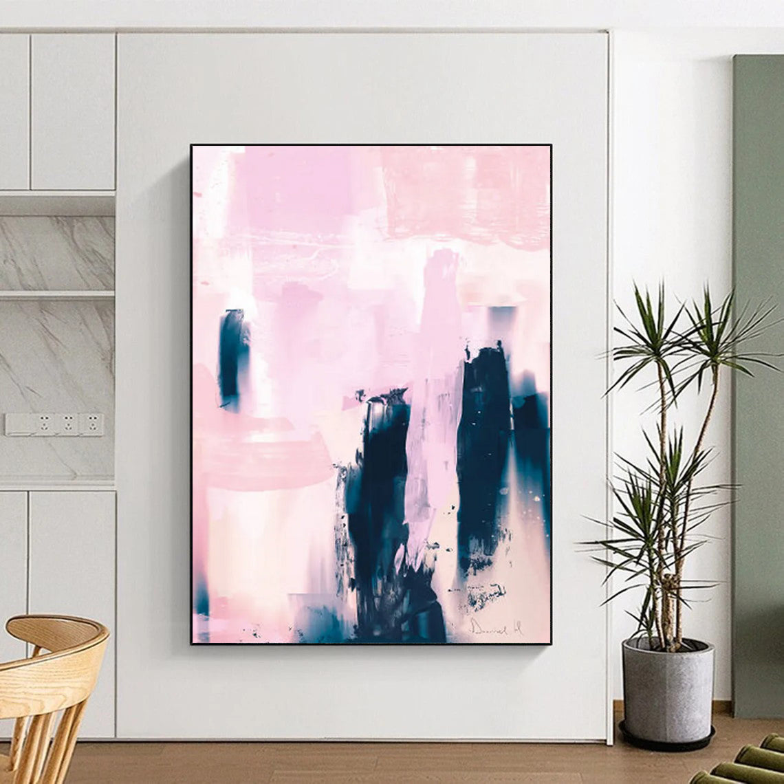 “Pink and Indigo Urban Abstract” - Abstract Expressionist Painting On Canvas DTP179