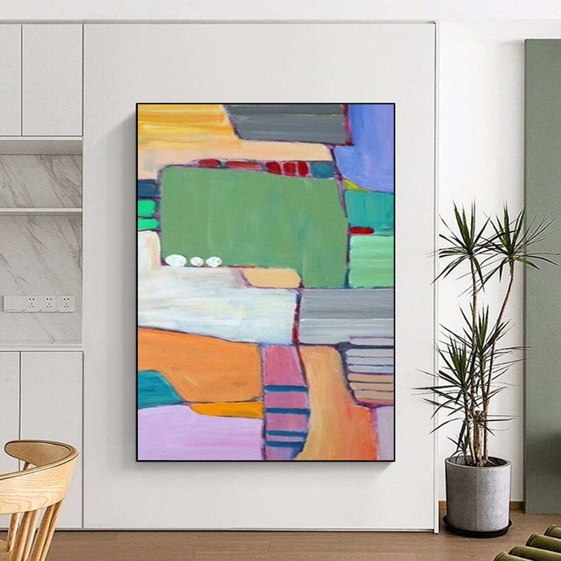 “Color - block Paradise - Green, Orange, Pink Geometric Abstraction” Painting On Canvas DTP262
