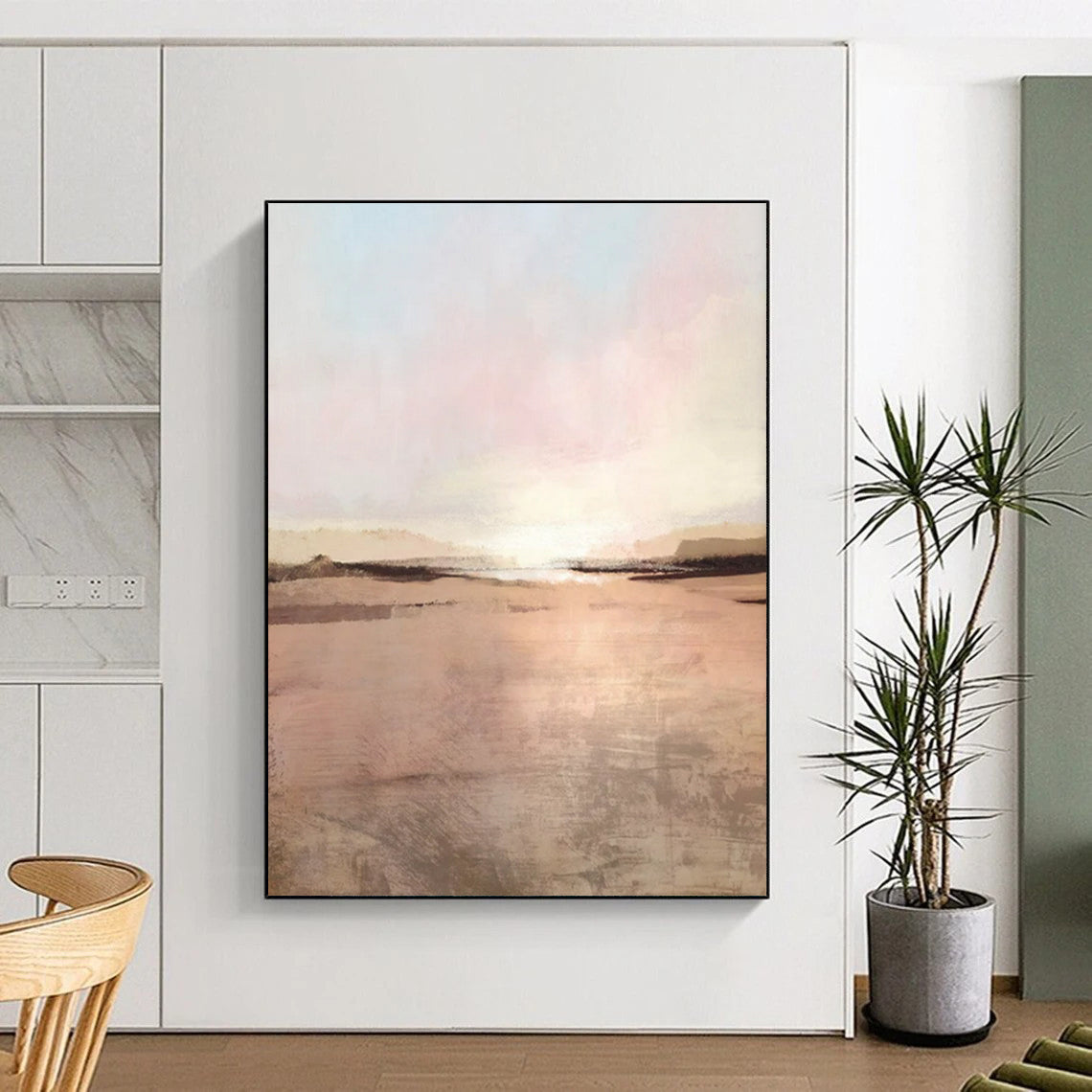 “Soft Pink & Beige Coastal Sunset” - Landscape - Inspired Abstract Painting On Canvas CT2314
