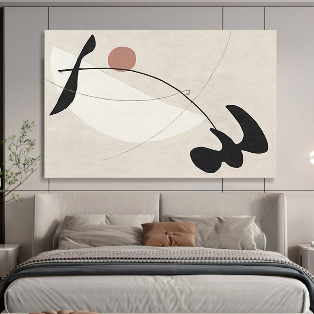 “Curved Shapes in Neutral Tones” - Black, White, Pink Minimalist Abstract Painting On Canvas DKH738