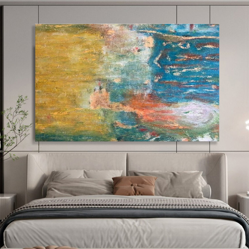 “Warm - Cool Fusion” - Yellow, Blue, Green Abstract Oil Painting On Canvas DKH721