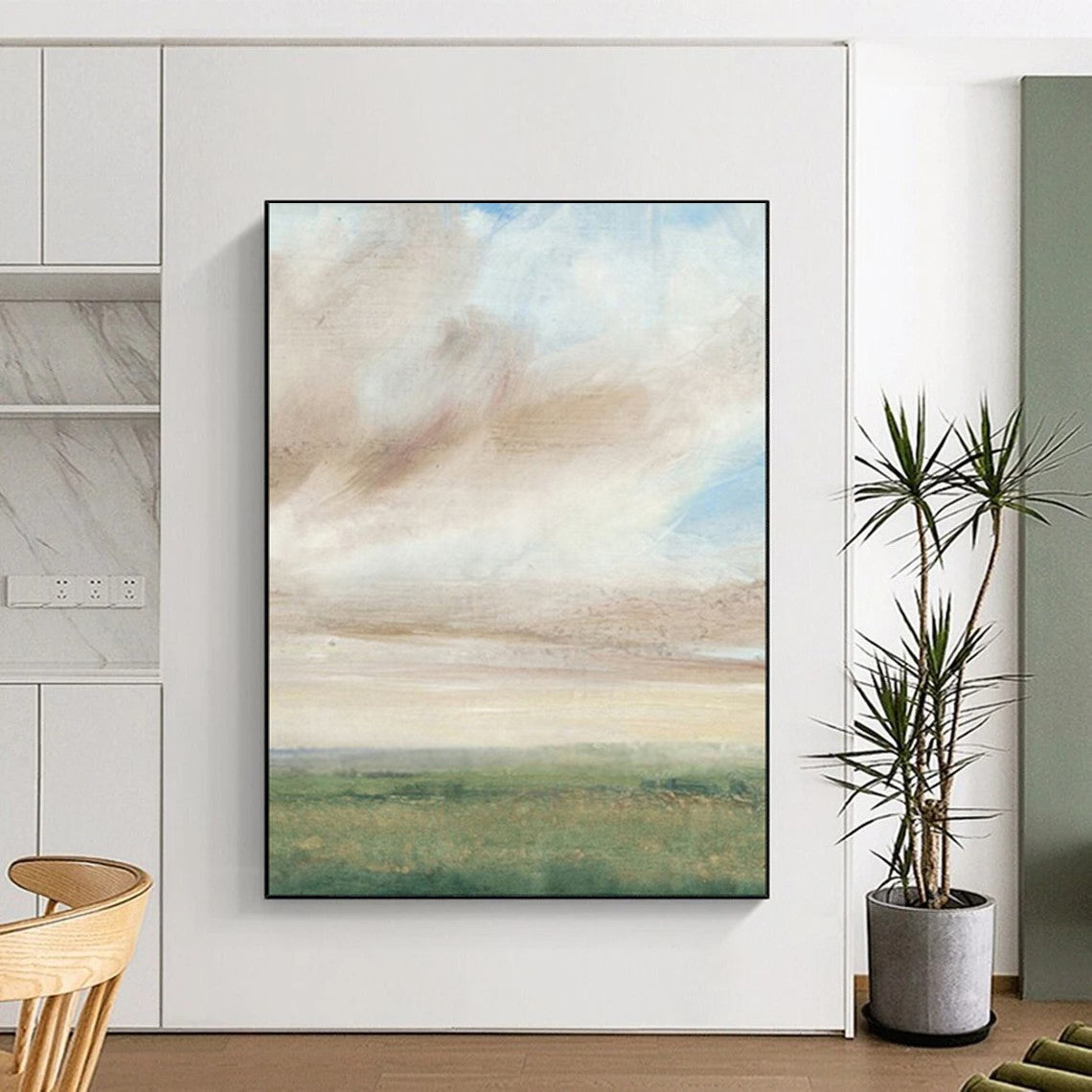 “Softly Blended Sky & Fields” – Watercolor Landscape Painting On Canvas CT2117