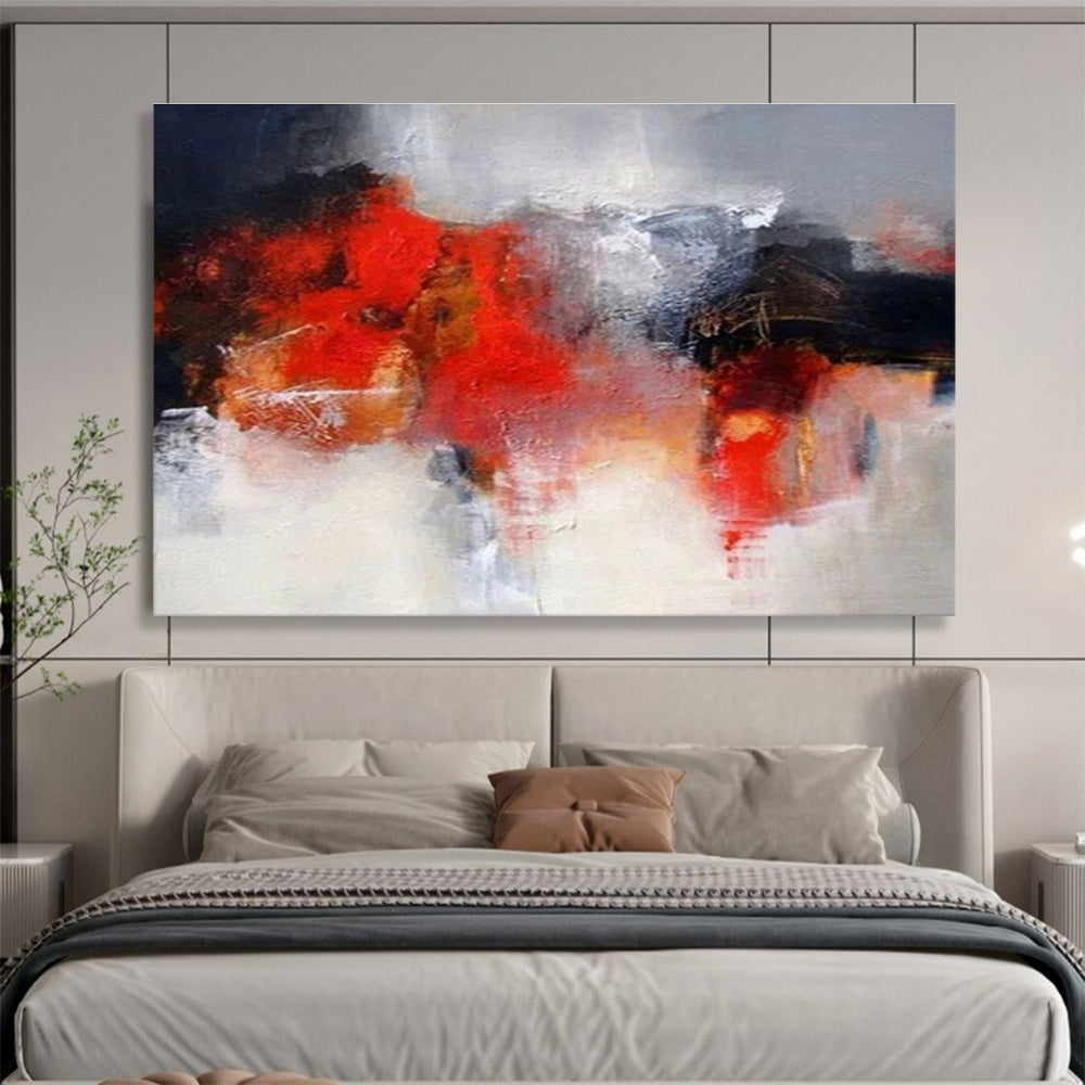 “Red & Gray Abstract” Abstract Action Painting On Canvas DKH430