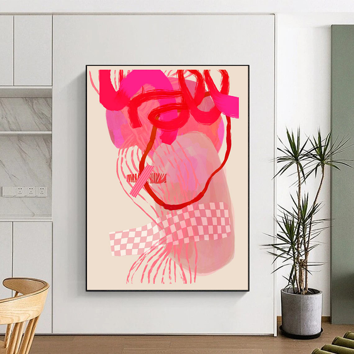 “Pink and Red Abstract Forms” - Modern Abstract Painting CT2000