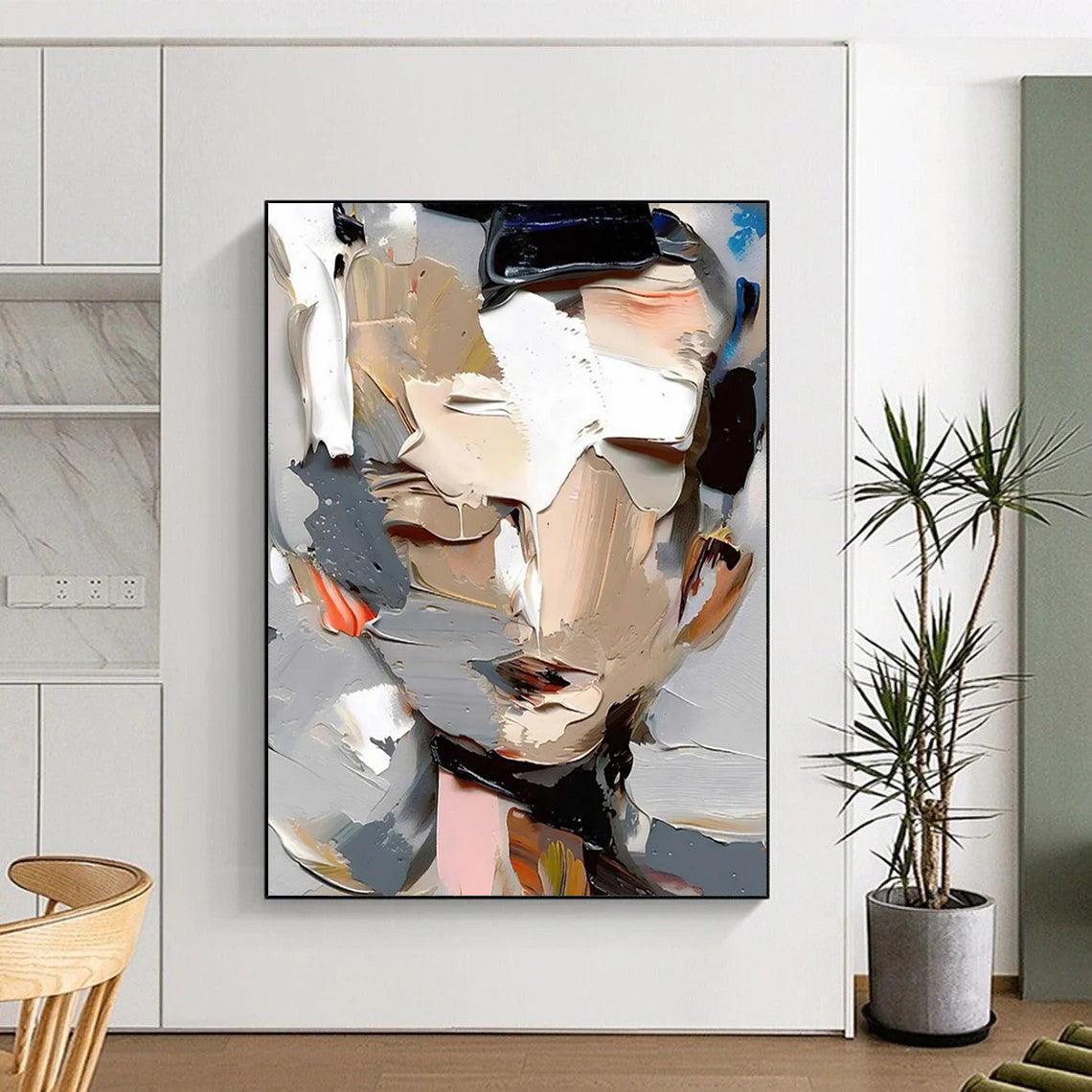 “Gray, White, Colorful Abstract Portrait ‘Fragmented Identity’” - Textured Figurative Painting On Canvas DTP320