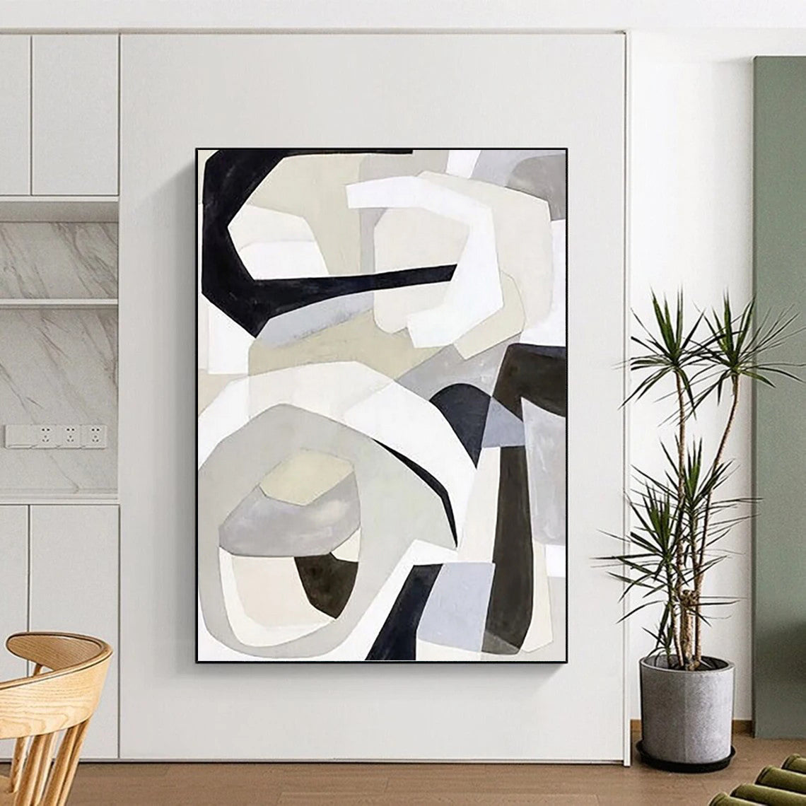 Monochrome Abstract Shapes in Gray Painting On Canvas DKH1141