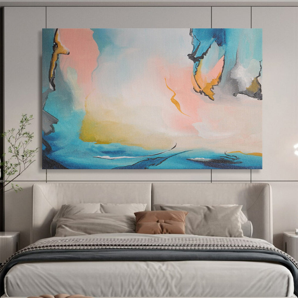 “Pastel - Toned Abstract Forms - Blues, Pinks, and Fluid Shapes” Painting On Canvas DKH021