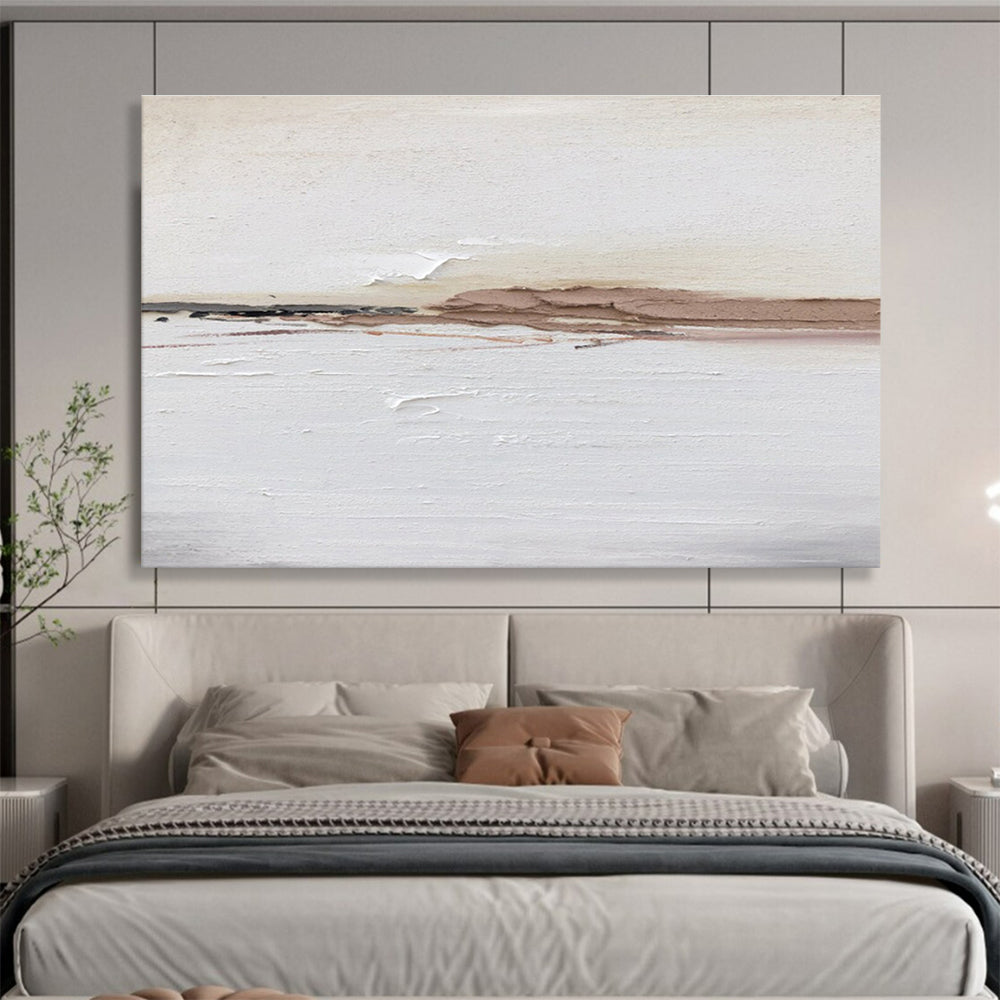 Subtle Earth Tone Stripes - White, Brown & Gray Abstract Painting On Canvas DKH913