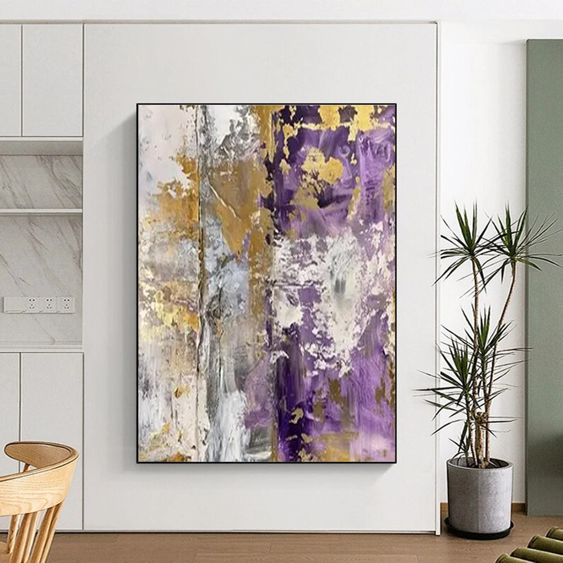 “Purple - Gold - Gray Abstract Textures” ,Abstract Acrylic Painting CT0845