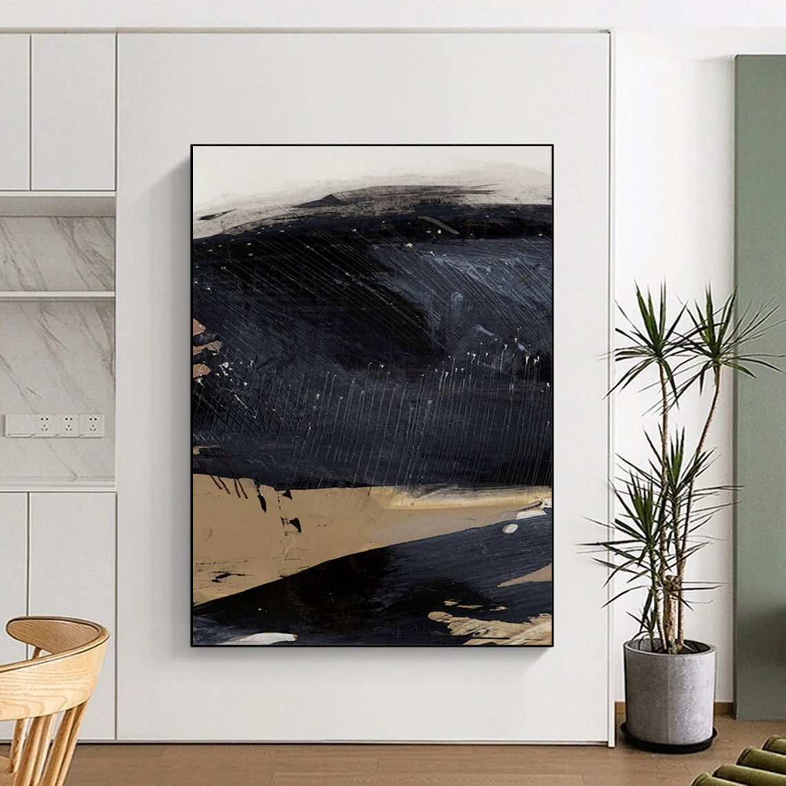 “Dark Abstract Terrain” - Black and Brown Abstract Painting On Canvas DTP203