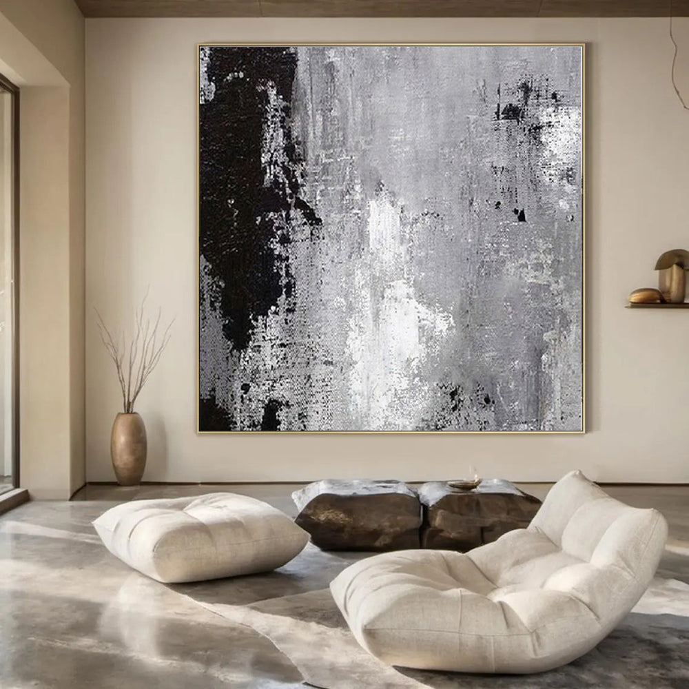 “Black - White Textured Abstraction” – Abstract Expressionist Painting CT1150