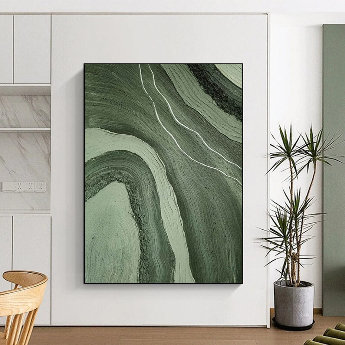 Flowing Green and Gray Abstract Layers - Abstract Painting On Canvas DKH1484