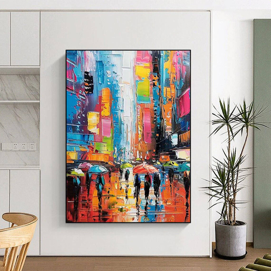 “Colorful City Streets: Impasto Urban Landscape” - Impressionist Oil on Canvas CT1911