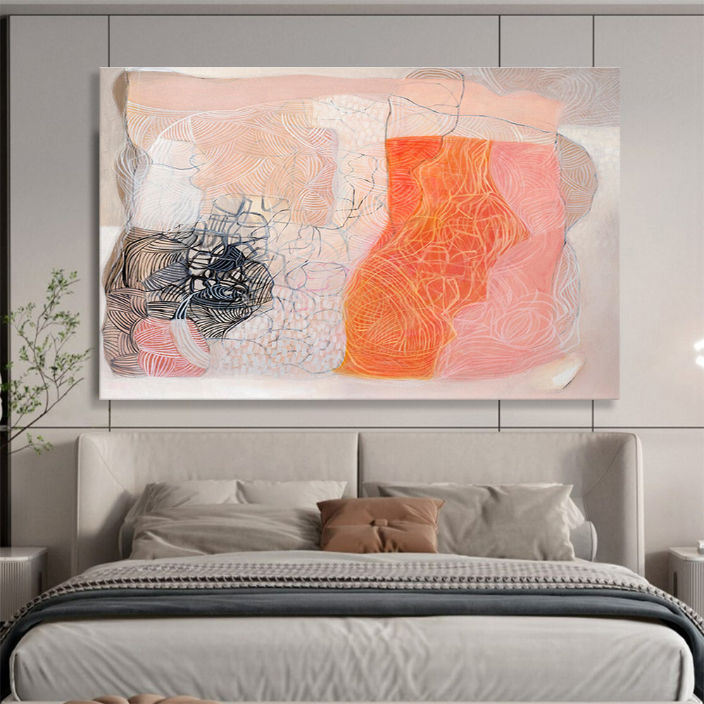 Abstract with Pastel and Black - Intricate Lines and Shapes Painting On Canvas DKH052