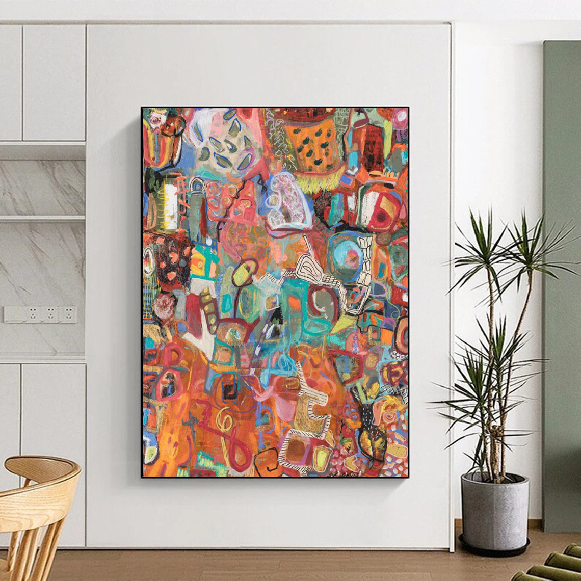 “Colorful Abstract Collage” - Multicolor, Eclectic Shapes Painting On Canvas DTP291