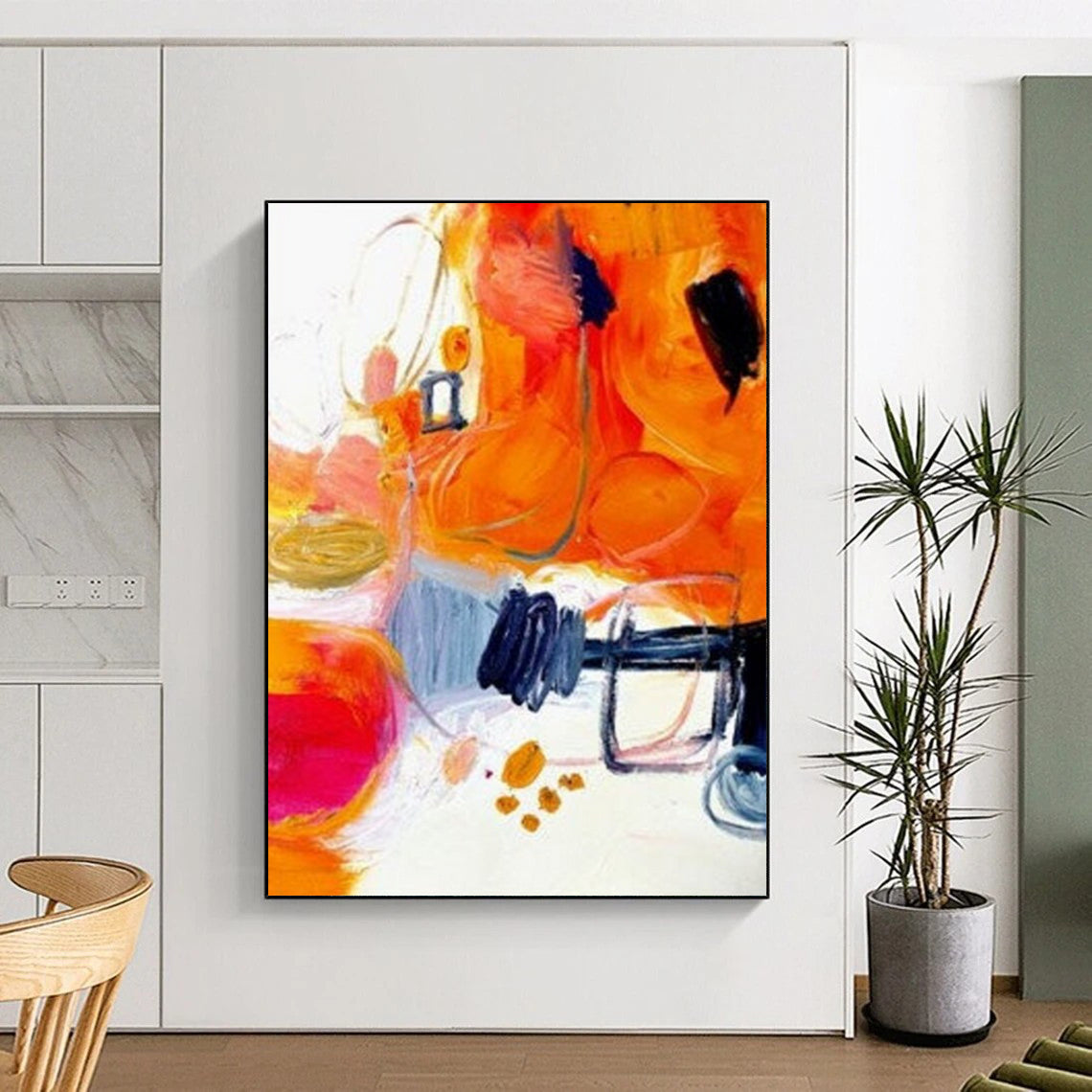 “Orange - Abstract Energy” - Orange, Pink, Blue Dynamic Shapes Painting On Canvas DTP272