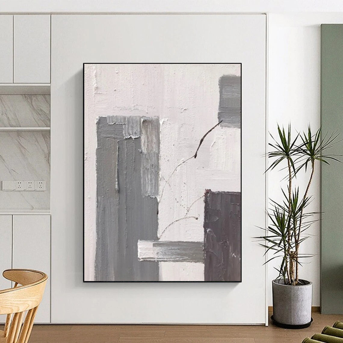 “Gray, White, Brown Minimalist ‘Subtle Stories’” - Abstract Impasto Painting On Canvas DTP396