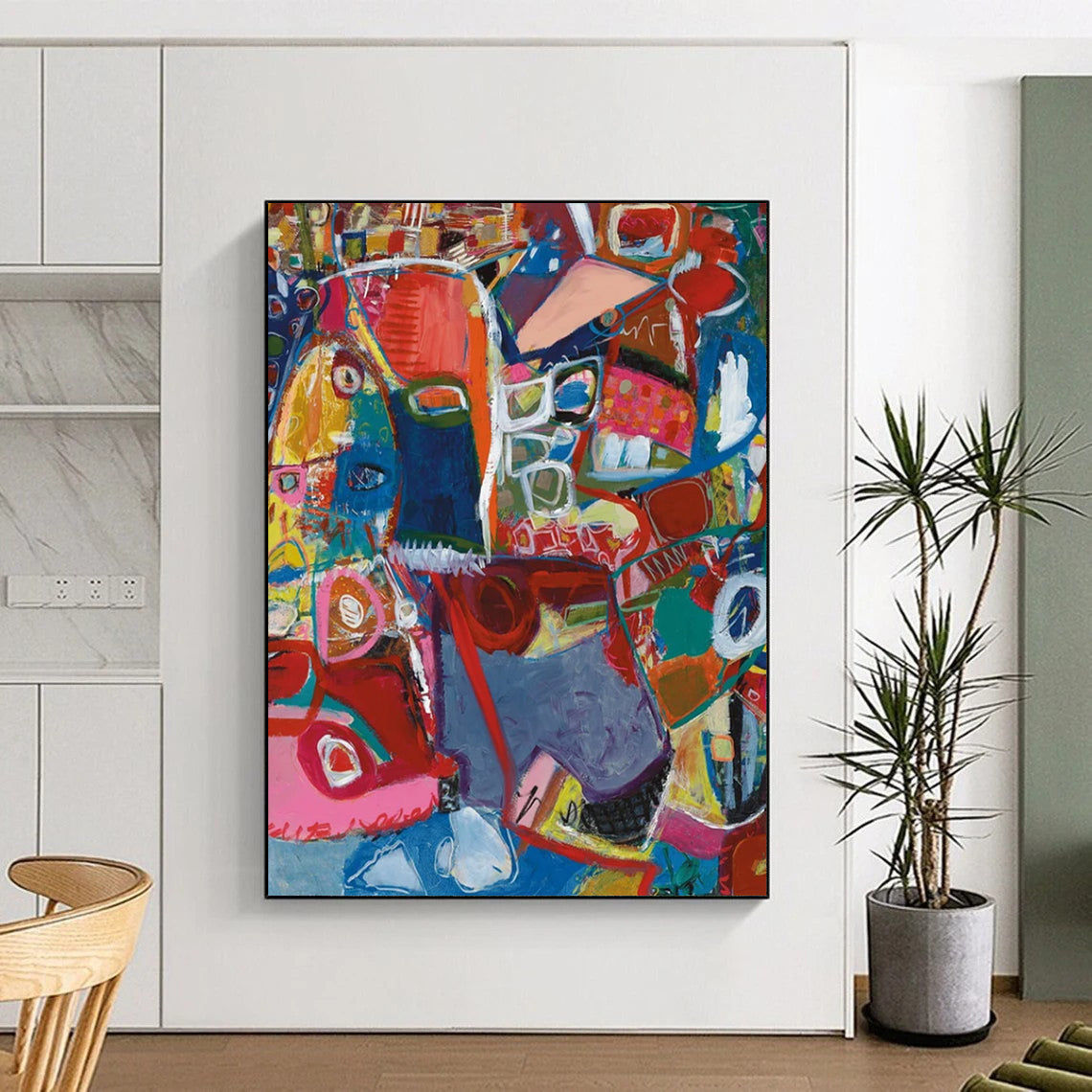 “Colorful Abstract Tapestry” - Multicolor, Interconnected Shapes Painting On Canvas DTP297