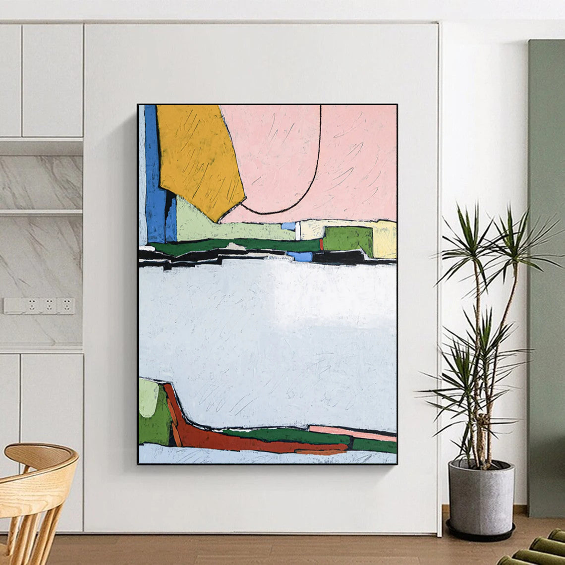 Colorful Geometric Shapes Abstract - A Mix of Pastel and Bold Hues Painting On Canvas CT2373