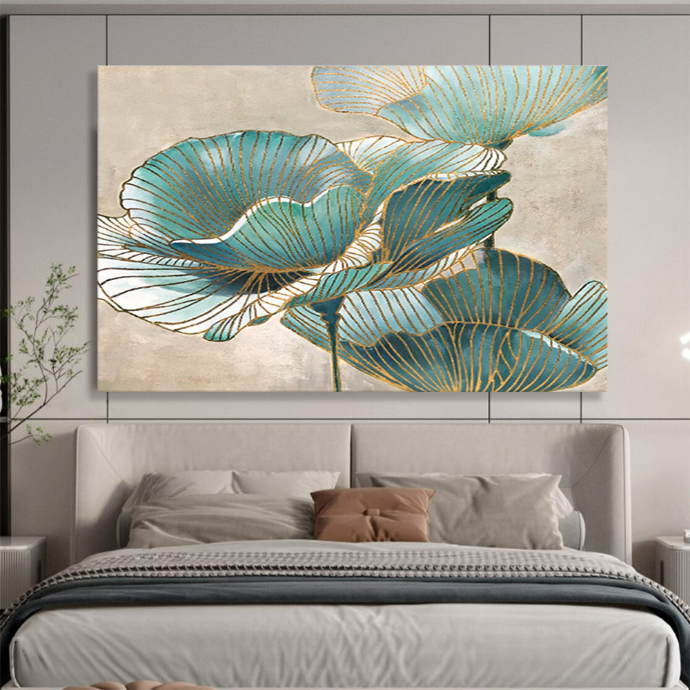 “Blue & Gold Floral Abstract” Abstract Decorative Painting On Canvas DKH428