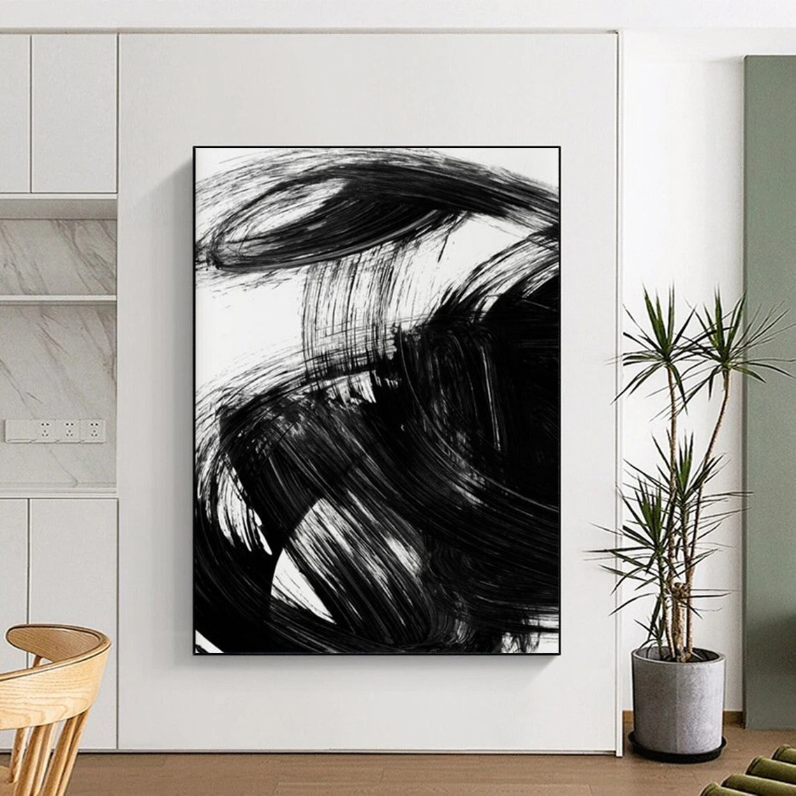 “Dynamic Black Ink Swirl” - Bold Black Ink Abstract Painting On Canvas DTP195