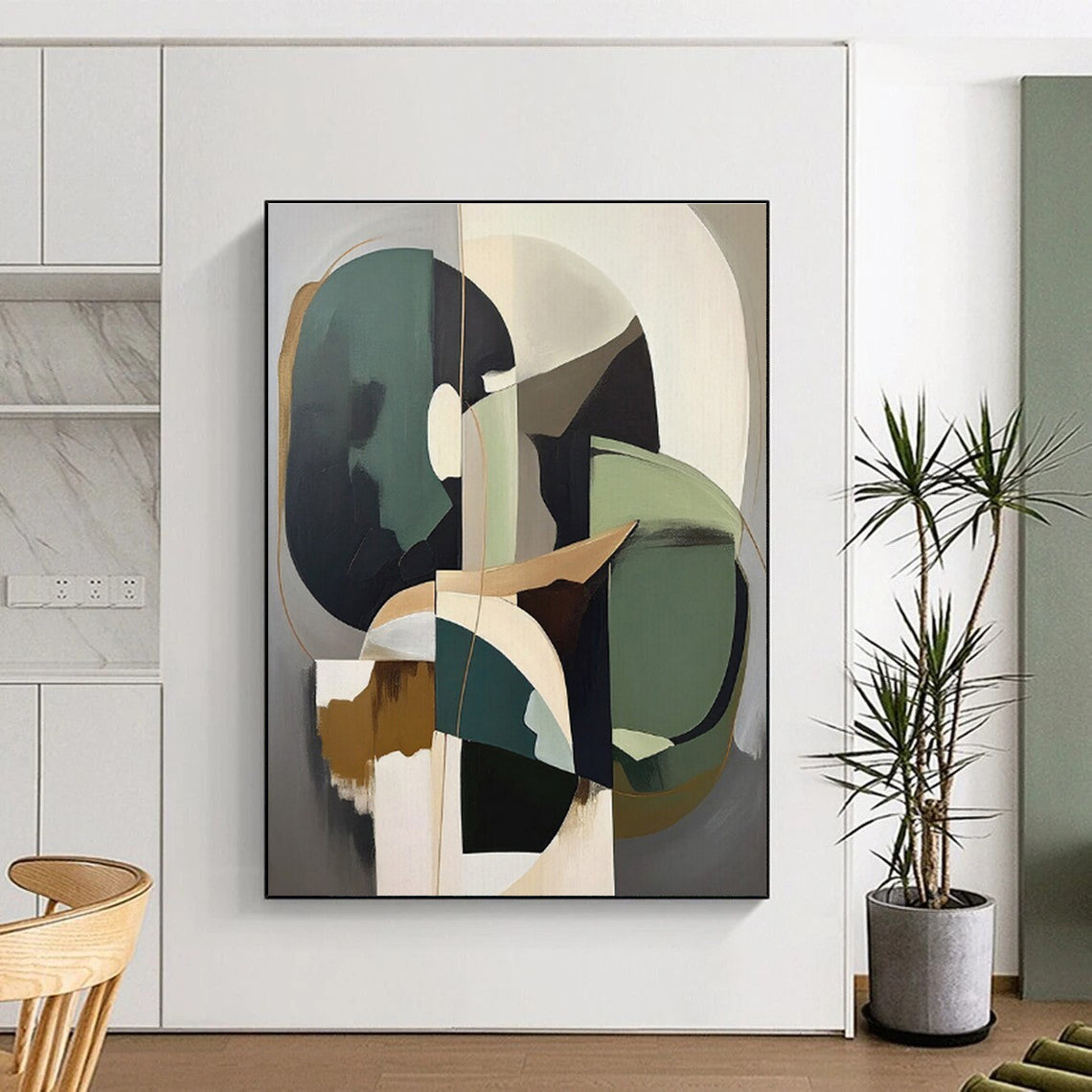 Geometric Shapes in Earth & Green, “Balanced Abstraction” - Abstract Geometric Acrylic Painting CT0739