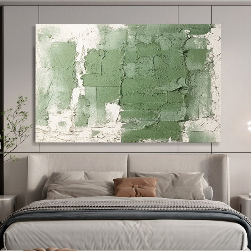 Textured Green and White Abstract Painting On Canvas DKH274