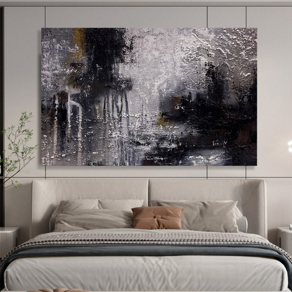 “Moody Textured Landscape - Grays, Blacks, and Subtle Lights” Painting On Canvas DKH009