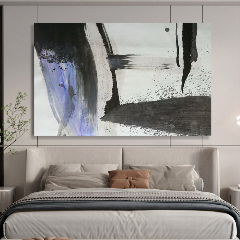 “Black, White, and Purple Abstract” - Minimalist Abstract Painting On Canvas DKH852