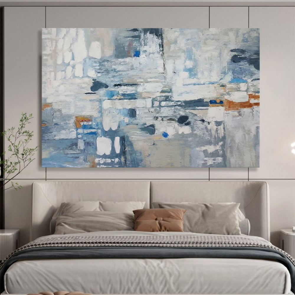 “Blue, Gray, Abstract ‘Urban Mosaic’” - Abstract Cityscape Painting On Canvas DLZ018