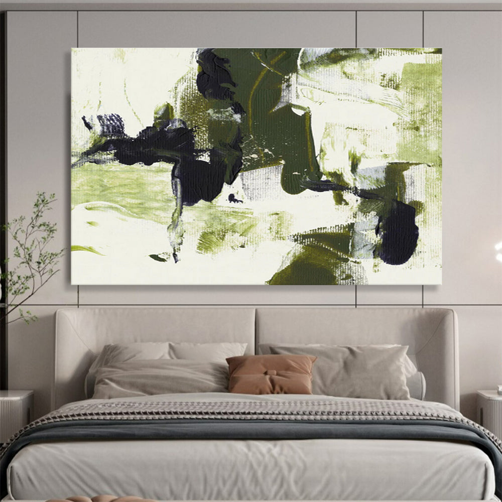 “Green - Black Abstract Forms” Abstract Acrylic Painting On Canvas DKH444