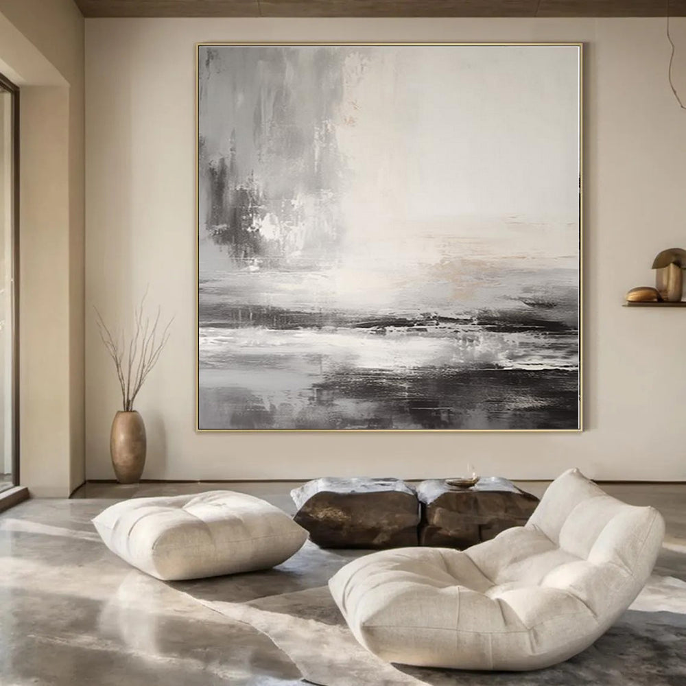 Grey - White - Black Flowing Landscape - Abstract Landscape Acrylic Painting CT1377