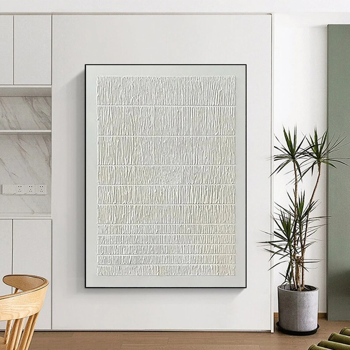 “White Textured Stripes - Minimalist Rhythm” Painting On Canvas DKH1129