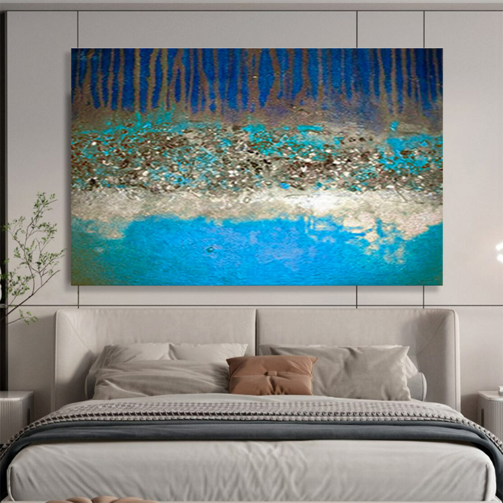 “Blue, Brown & Teal Layers” Abstract Textured Painting On Canvas DKH385