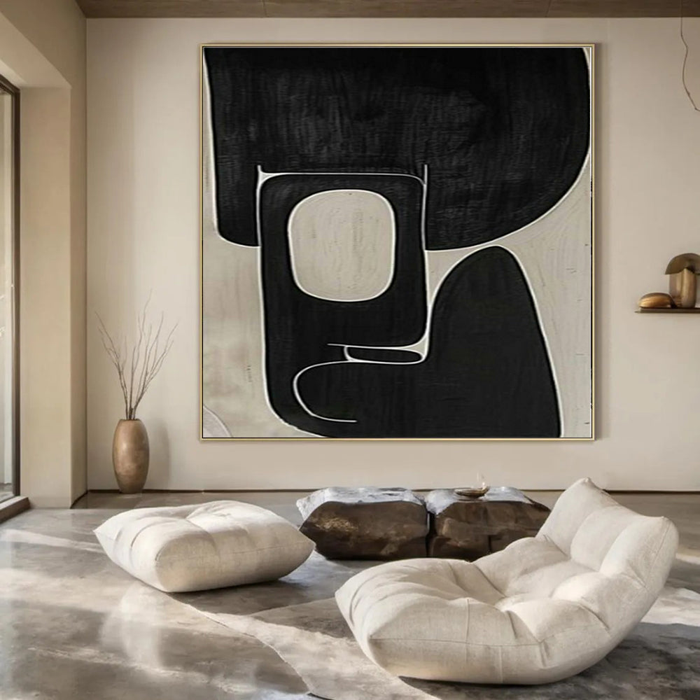“Intricate Black - White Geometric Forms” – Abstract Geometric Painting CT1107