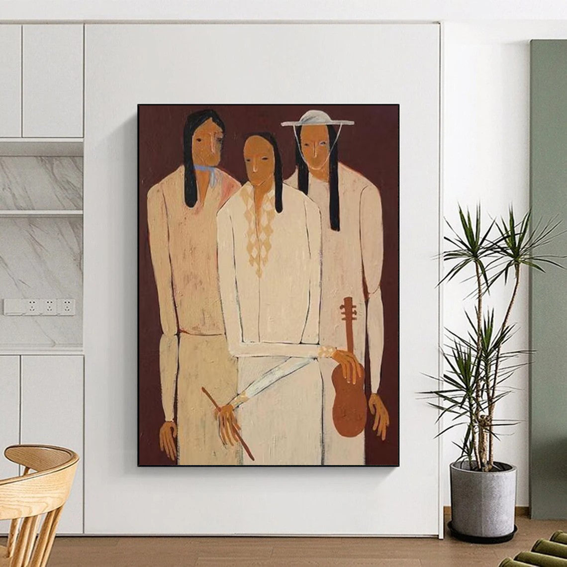 “Earth - Toned Figural Group” - Stylized Portrait Painting On Canvas DTP141