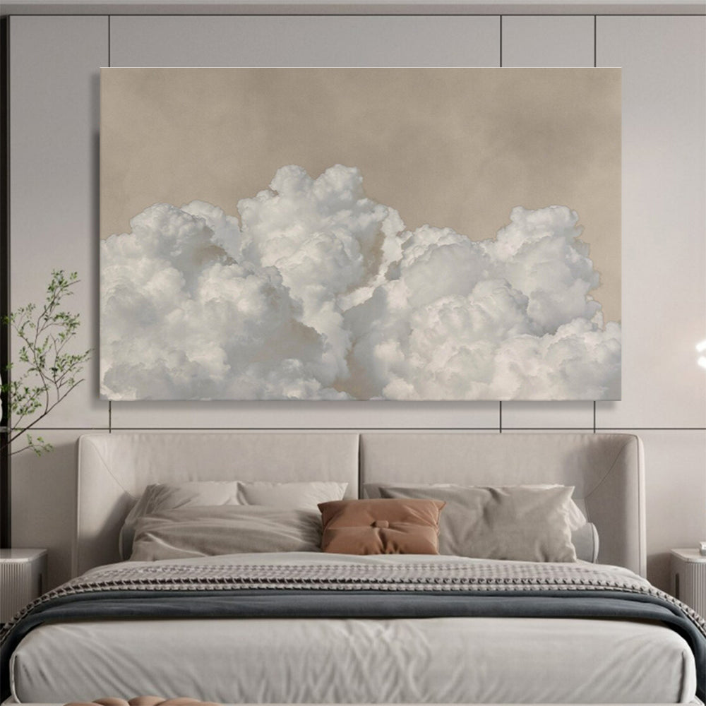 Fluffy Clouds and Beige Sky “Serene Skyward Clouds” Painting On Canvas DKH126